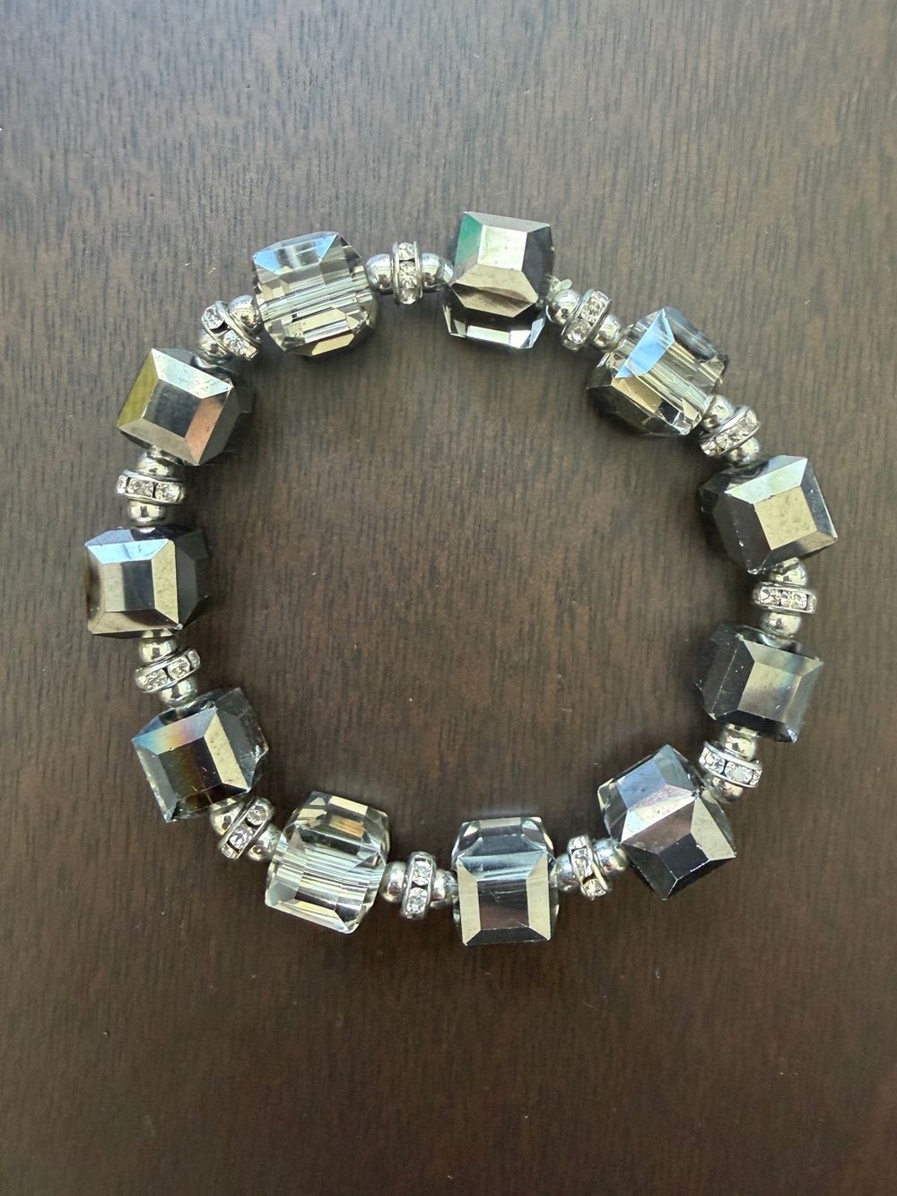 Faceted Hematite Crystal Stretch Bracelet with Rhinestone Spacers